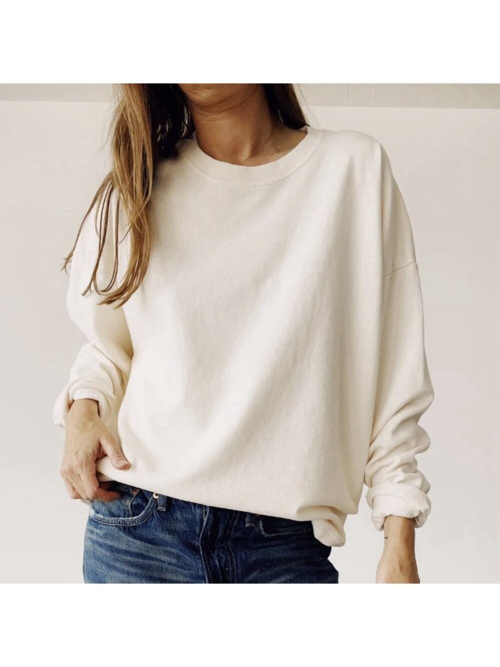 Hey Gang The Boxy Crew Neck Pullover Sweatshirt Natural White Women’s Sz 0 / XS